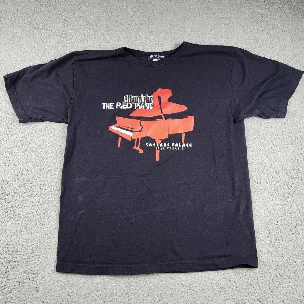 Vintage Elton Shirt Red Piano Caesars Palace Vegas Large Black USA Y2K Concert